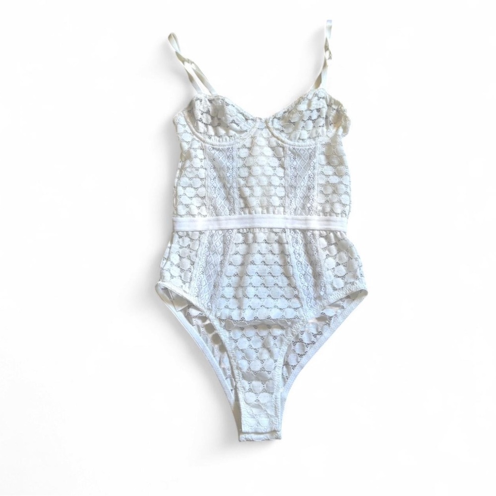 ASOS White Lace Bodysuit with Scallop Trim